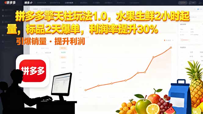 拼多多 擎天柱玩法1.0，水果生鲜2小时起量，标品2天爆单，利润率提升30%-宇众网创