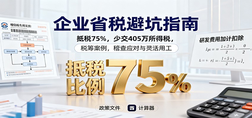 企业省税避坑指南:抵税75%,少交405万所得税,税筹案例,稽查应对与灵活用工-宇众网创