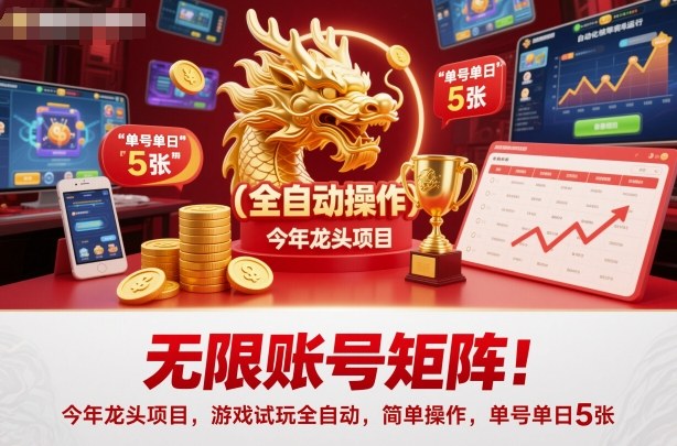 无限账号矩阵!今年龙头项目,游戏试玩全自动,简单操作,单号单日5张【揭秘】-宇众网创