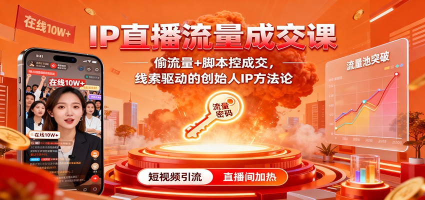 IP直播流量成交课：偷流量+脚本控成交，线索驱动的创始人IP方法论-宇众网创