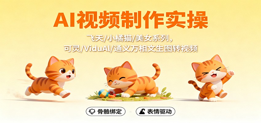 AI视频制作实操，飞天/小橘猫/美女系列，可灵/ViduAl/通义万相文生图转视频-宇众网创