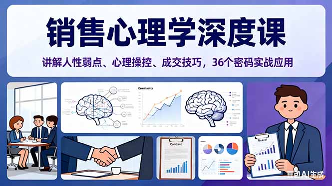 销售心理学深度课,讲解人性弱点、心理操控、成交技巧,36个密码实战应用-宇众网创