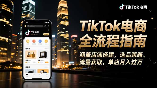 TikTok电商全流程指南，涵盖店铺搭建、选品策略、流量获取，单店月入过万-宇众网创