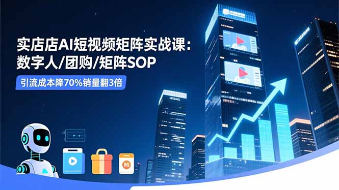 实体店AI短视频矩阵实战课：数字人/团购/矩阵SOP，引流成本降70%销量翻3倍-宇众网创