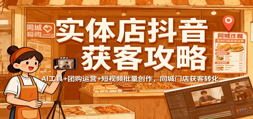 实体店抖音获客攻略：AI工具+团购运营+短视频批量创作，同城门店获客转化-宇众网创